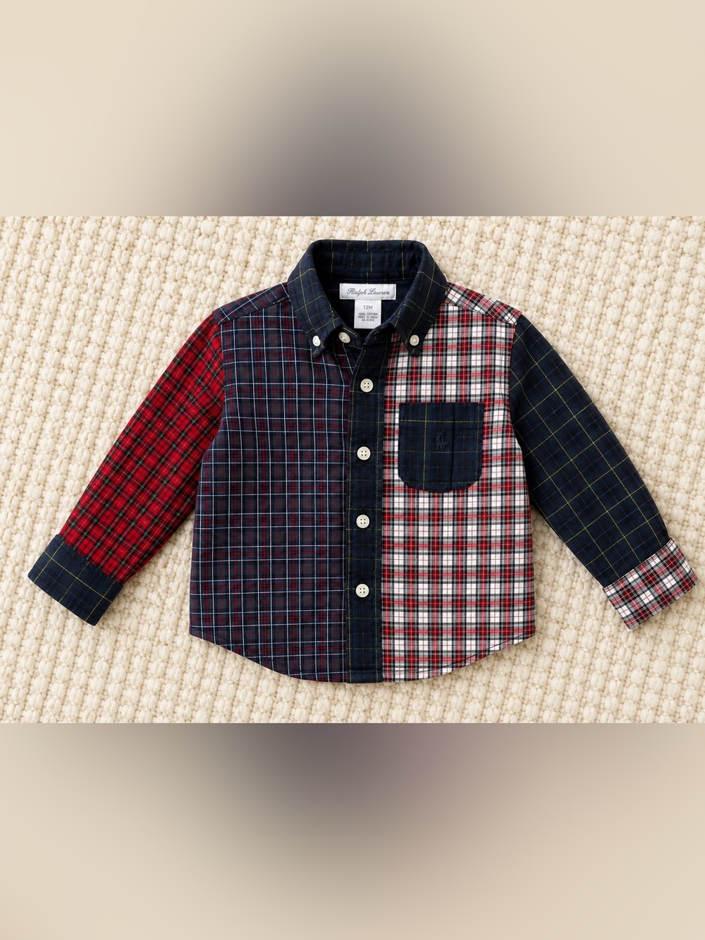 Ralph Lauren Baby Patchwork Plaid Button Down 12M Holiday Christmas Shirt